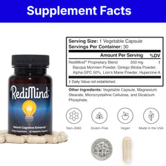 RediMind – Natural Brain Booster & Memory Support (Vegan, 30 Capsules)