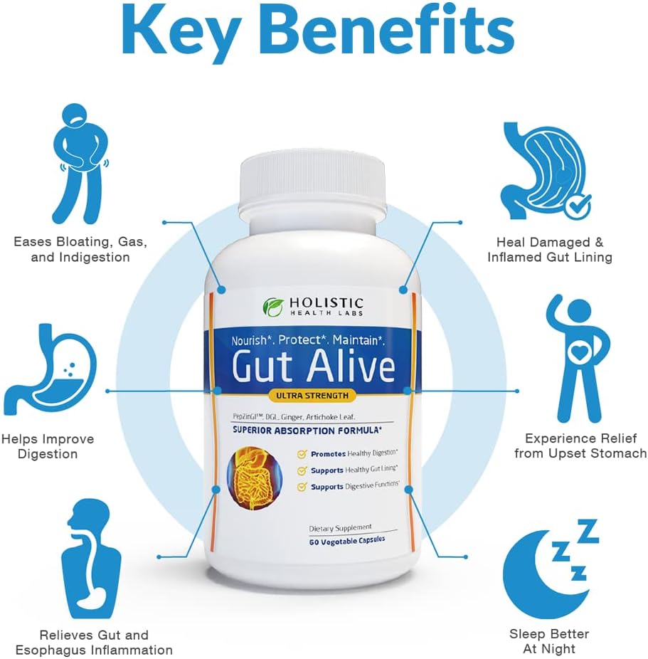 Gut Health Support Digestive Wellness Formula Supplement Capsules 60 Count