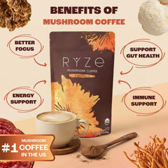 RYZE Mushroom Coffee 6 Adaptogenic Mushrooms Organic Instant Coffee