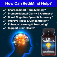 RediMind – Natural Brain Booster & Memory Support (Vegan, 30 Capsules)