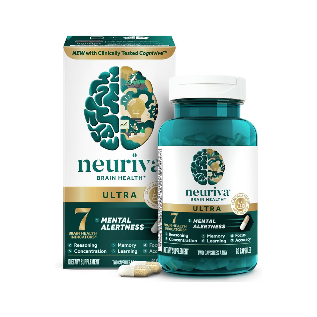 NEURIVA Ultra Brain Supplements for Memory and Focus 60 Count Capsules