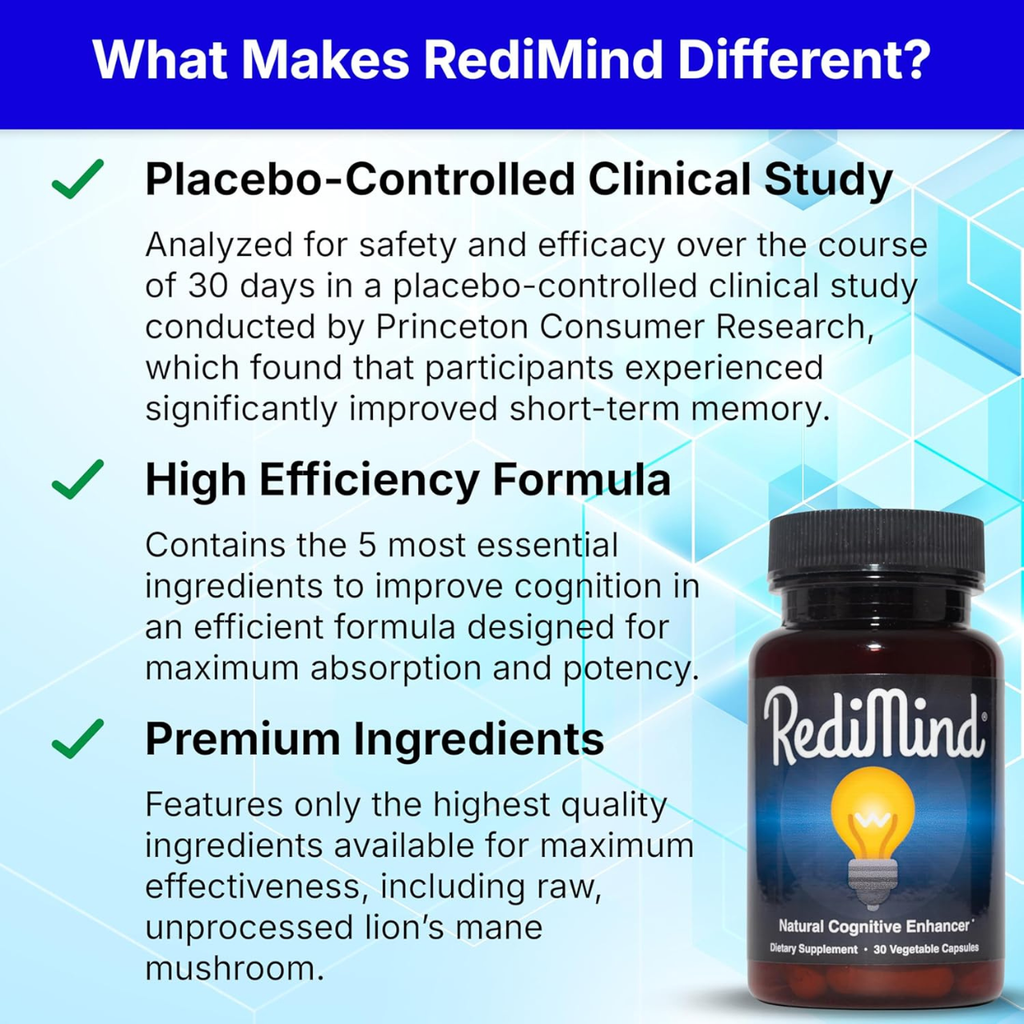 RediMind – Natural Brain Booster & Memory Support (Vegan, 30 Capsules)