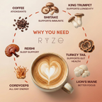 RYZE Mushroom Coffee 6 Adaptogenic Mushrooms Organic Instant Coffee
