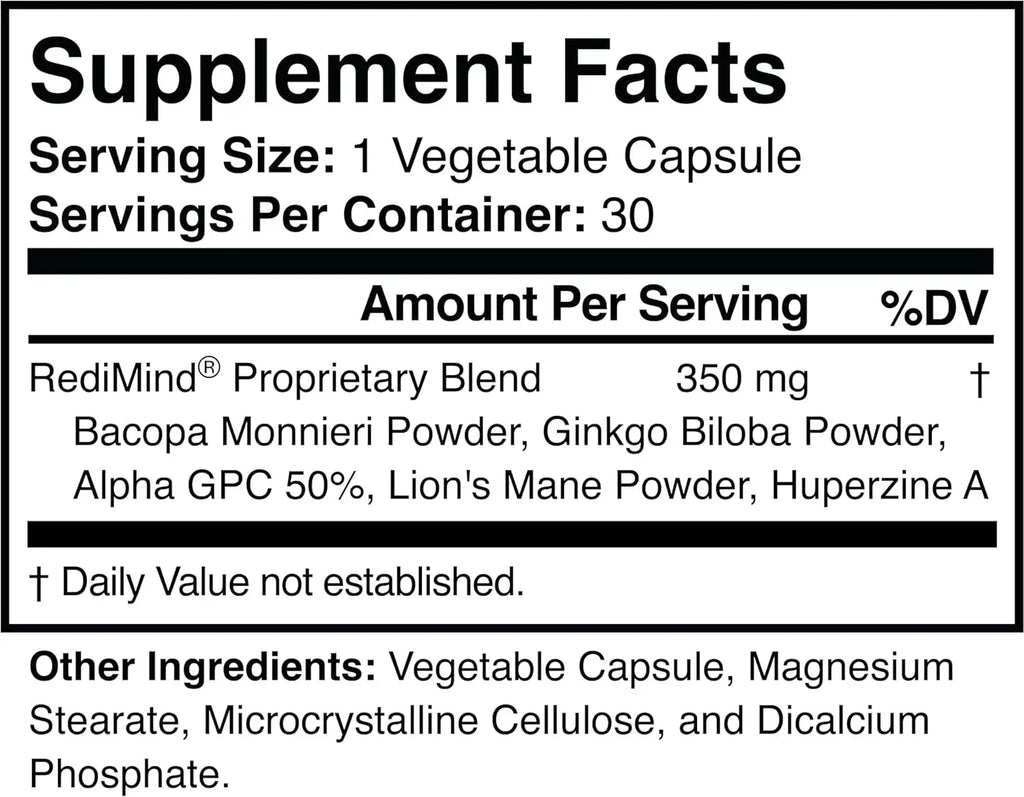 Redimind Natural Cognitive Support Supplement Capsules