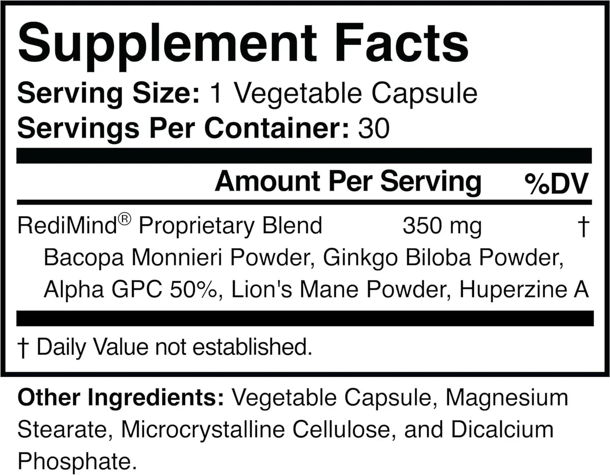 Redimind Natural Cognitive Support Supplement Capsules
