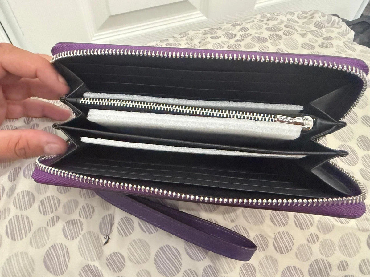 Coach Signature PVC Zip Around Women Wristlet Wallet Purple