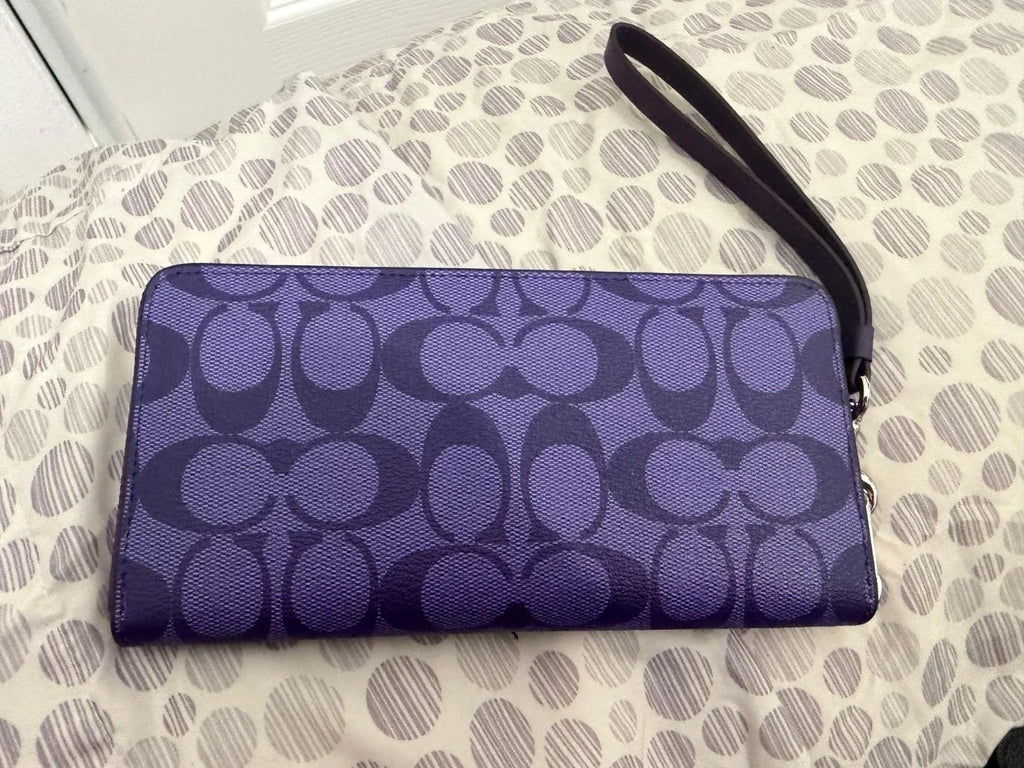 Coach Signature PVC Zip Around Women Wristlet Wallet Purple