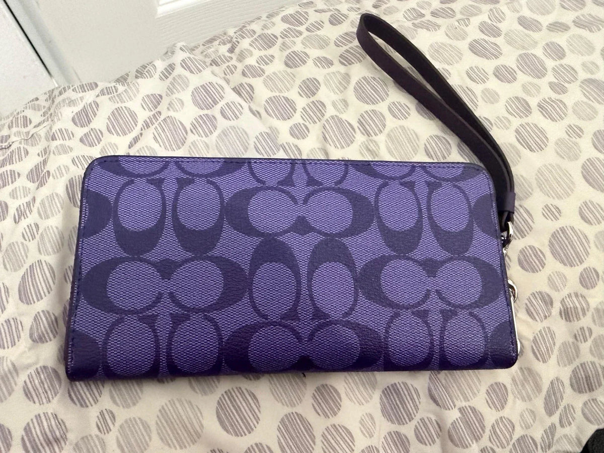 Coach Signature PVC Zip Around Women Wristlet Wallet Purple