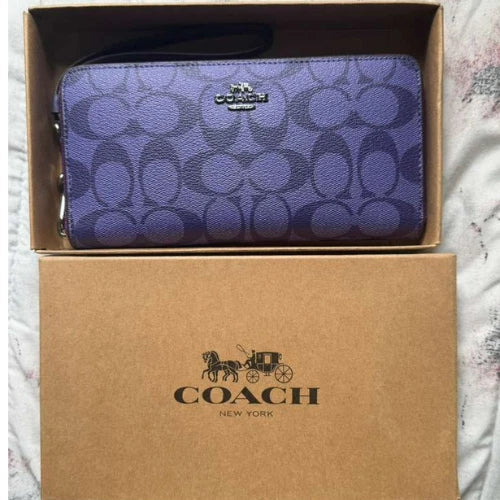 Coach Signature PVC Zip Around Women Wristlet Wallet Purple