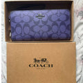 Coach Signature PVC Zip Around Women Wristlet Wallet Purple