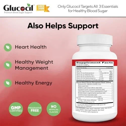Glucocil 30-Day Supply Blood Sugar Support Supplement 120CT