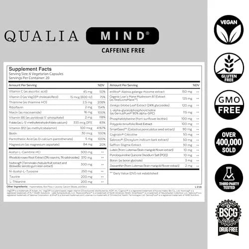 Brain Support Supplement Caffeine-Free Focus Memory Cognitive Performance